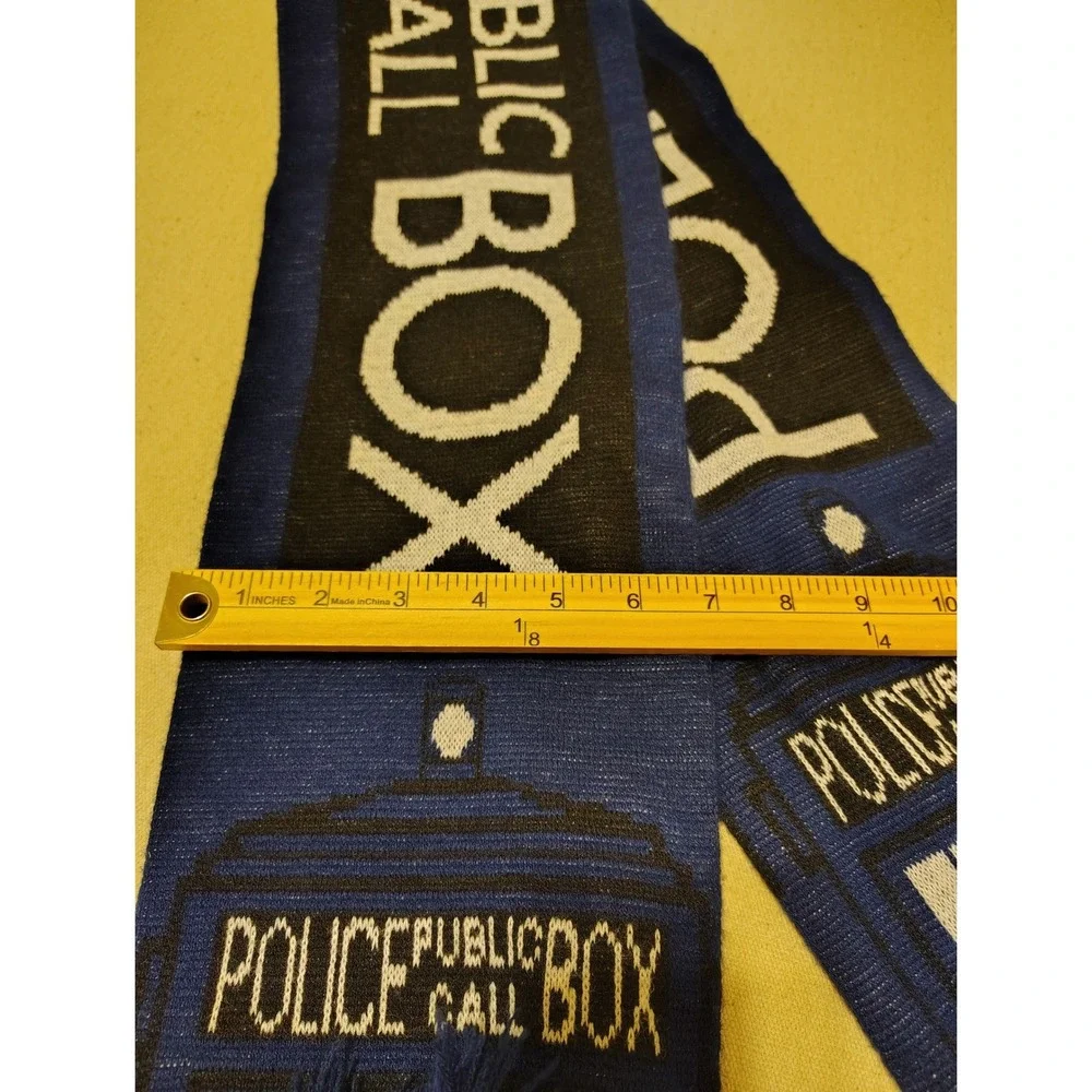 Doctor Who BBC TARDIS Police Public Call Box Blue Knit Scarf Fringe Cosplay Fan